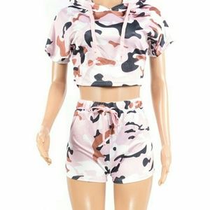 Pink camo short set